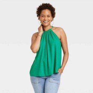 Knox Rose Women's Green Woven Halter Tank Top. airy free light Brand New W/tags